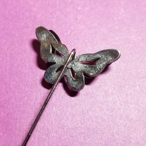 Vintage butterfly stick pin brooch silver tone insect stickpin moth insect bug - Picture 9 of 11